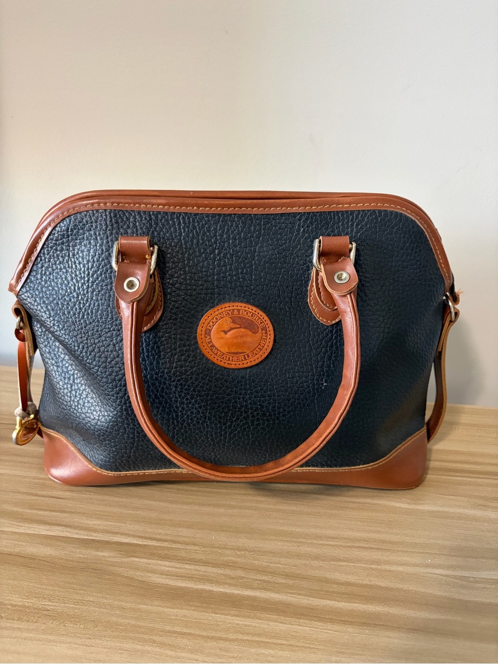 Dooney & Bourke Vintage Norfolk Satchel Handbag Black/Blue Made In USA Rare